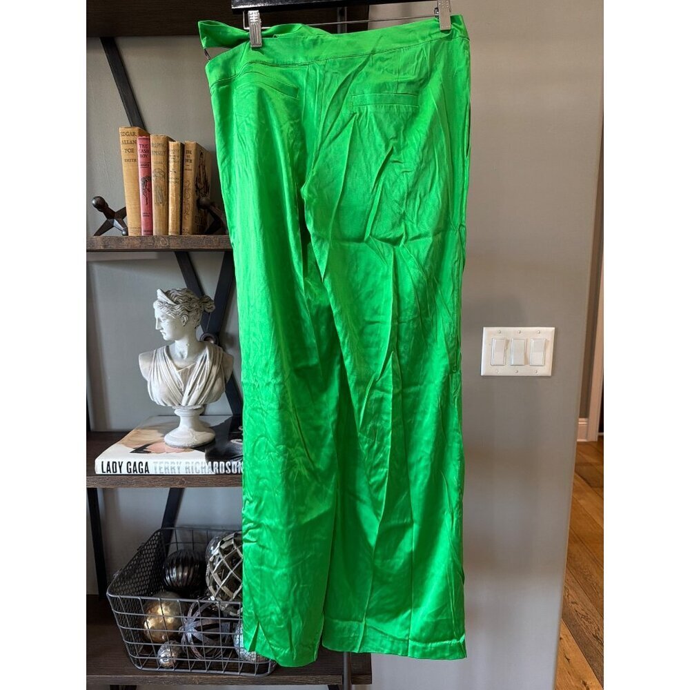 SEROYA Zarri Silk Wide Leg Pant Kelly Green Womens Size Small - Picture 8 of 13